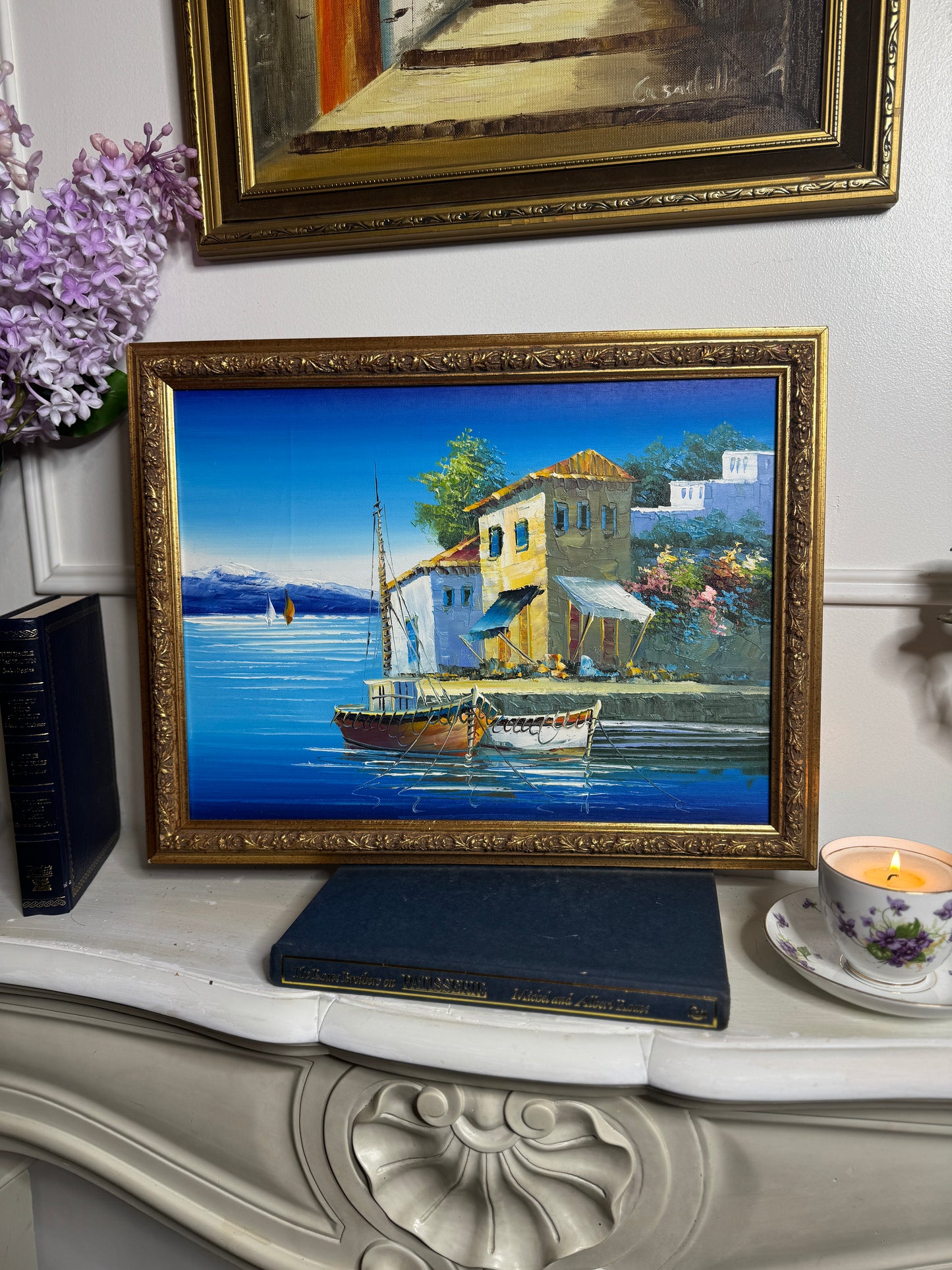 Vintage Bright Mediterranean Oil Paintings – Hand-Painted, Gilt Framed Pieces