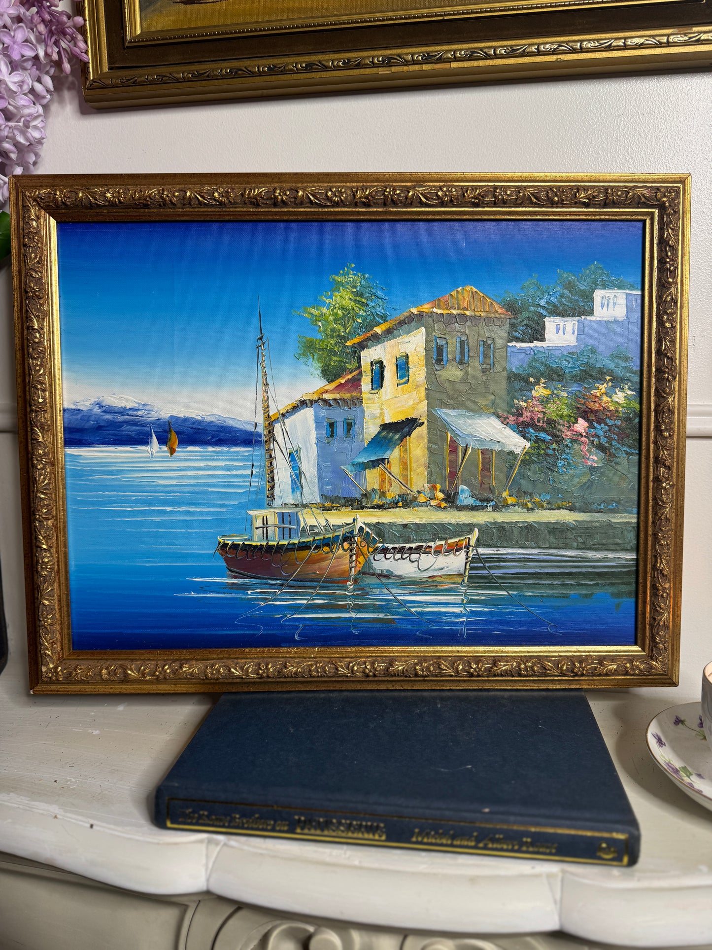 Vintage Bright Mediterranean Oil Paintings – Hand-Painted, Gilt Framed Pieces