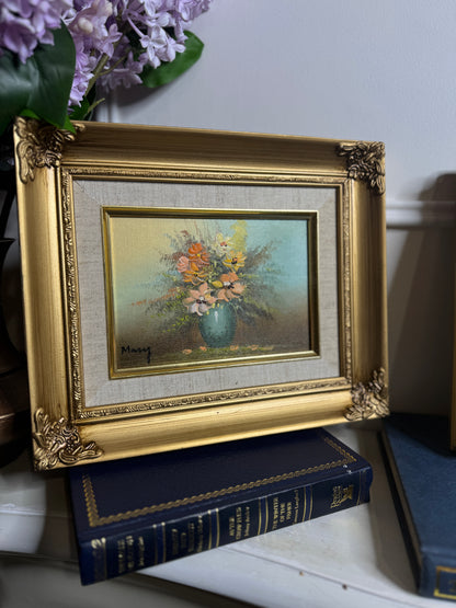 Vintage Floral Oil Painting Gallery Set in Ornate Gold Frames