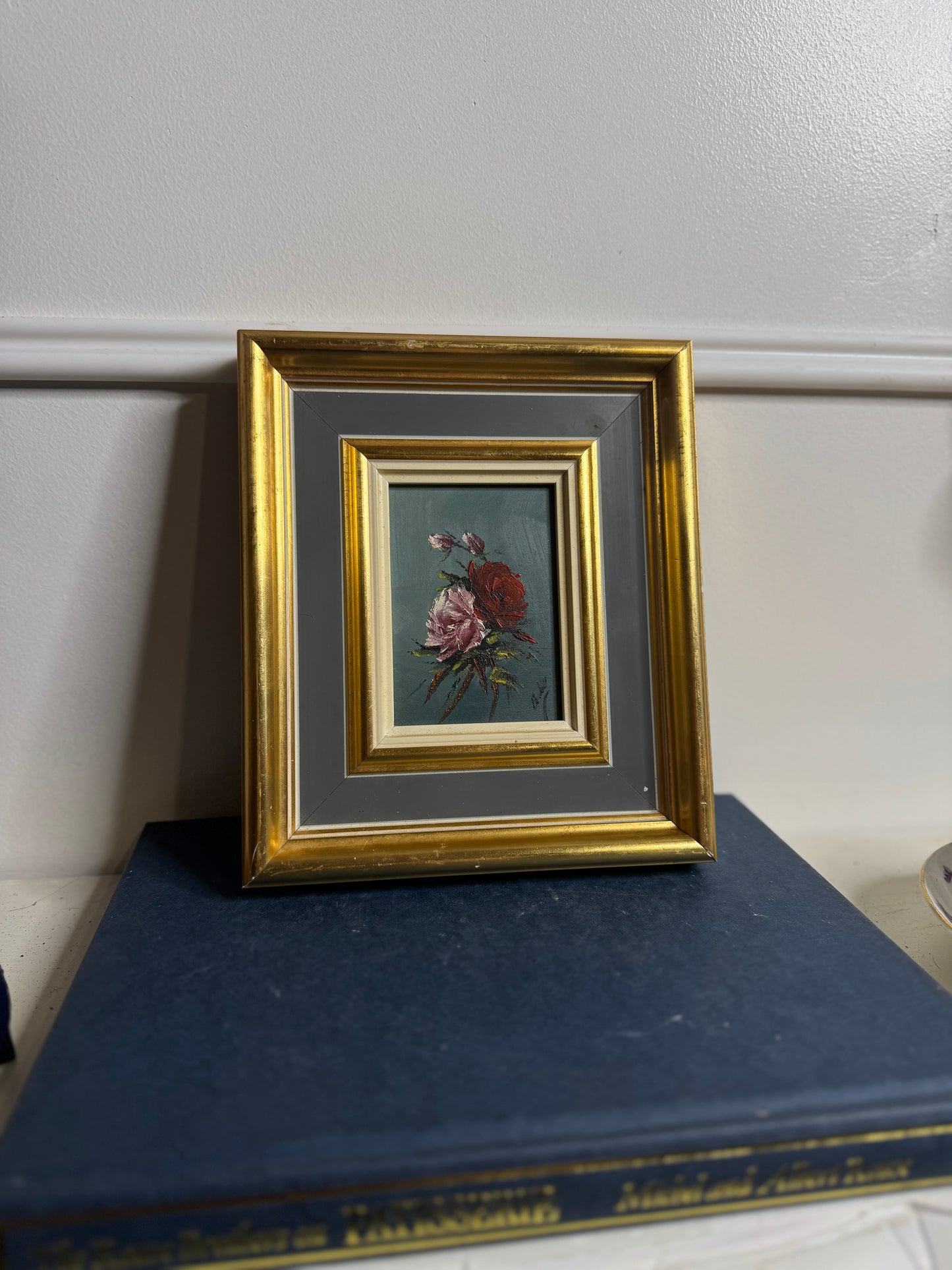 Vintage Floral Oil Painting Gallery Set in Ornate Gold Frames
