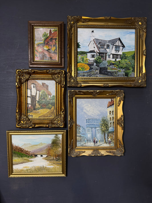 Vintage Ornate Extra Gallery Wall Set with Oil Paintings