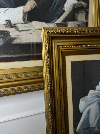 Antique Print Pair in Gold Gilt Antique Frame