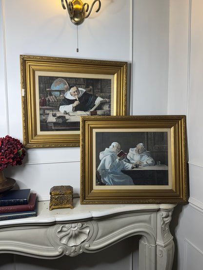 Antique Print Pair in Gold Gilt Antique Frame