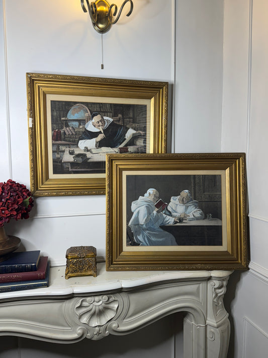 Antique Print Pair in Gold Gilt Antique Frame