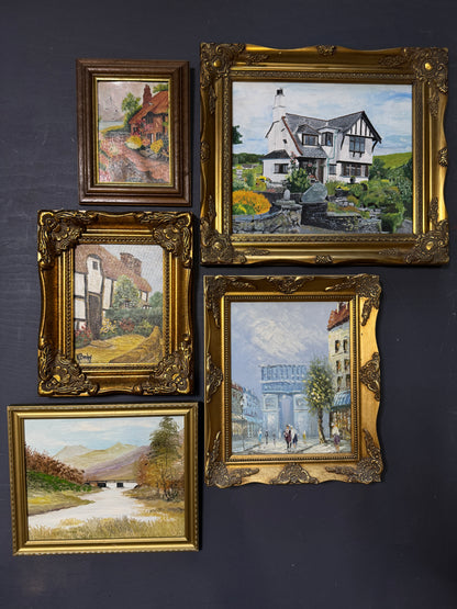 Vintage Ornate Extra Gallery Wall Set with Oil Paintings
