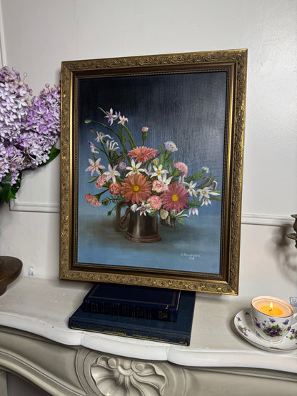 Vintage Floral Oil Painting, S. Billington, Gold Gilt Frame (53 x 42 cm)