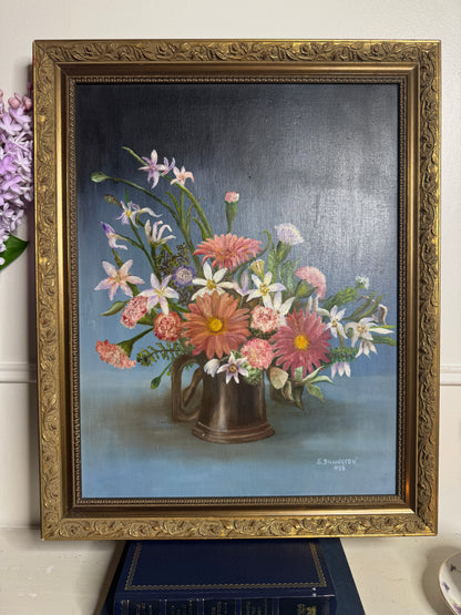 Vintage Floral Oil Painting, S. Billington, Gold Gilt Frame (53 x 42 cm)