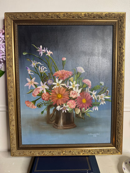 Vintage Floral Oil Painting, S. Billington, Gold Gilt Frame (53 x 42 cm)