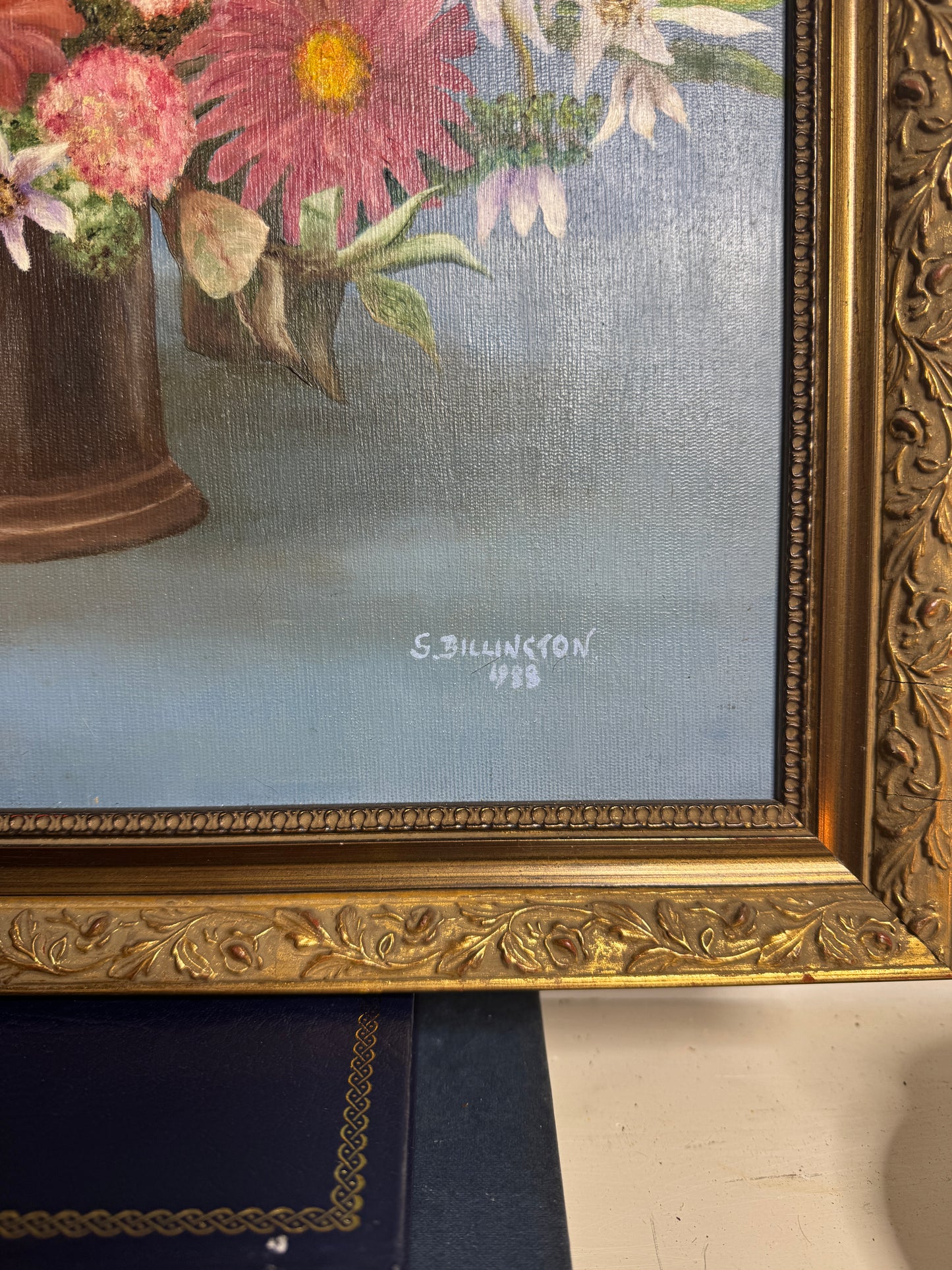 Vintage Floral Oil Painting, S. Billington, Gold Gilt Frame (53 x 42 cm)