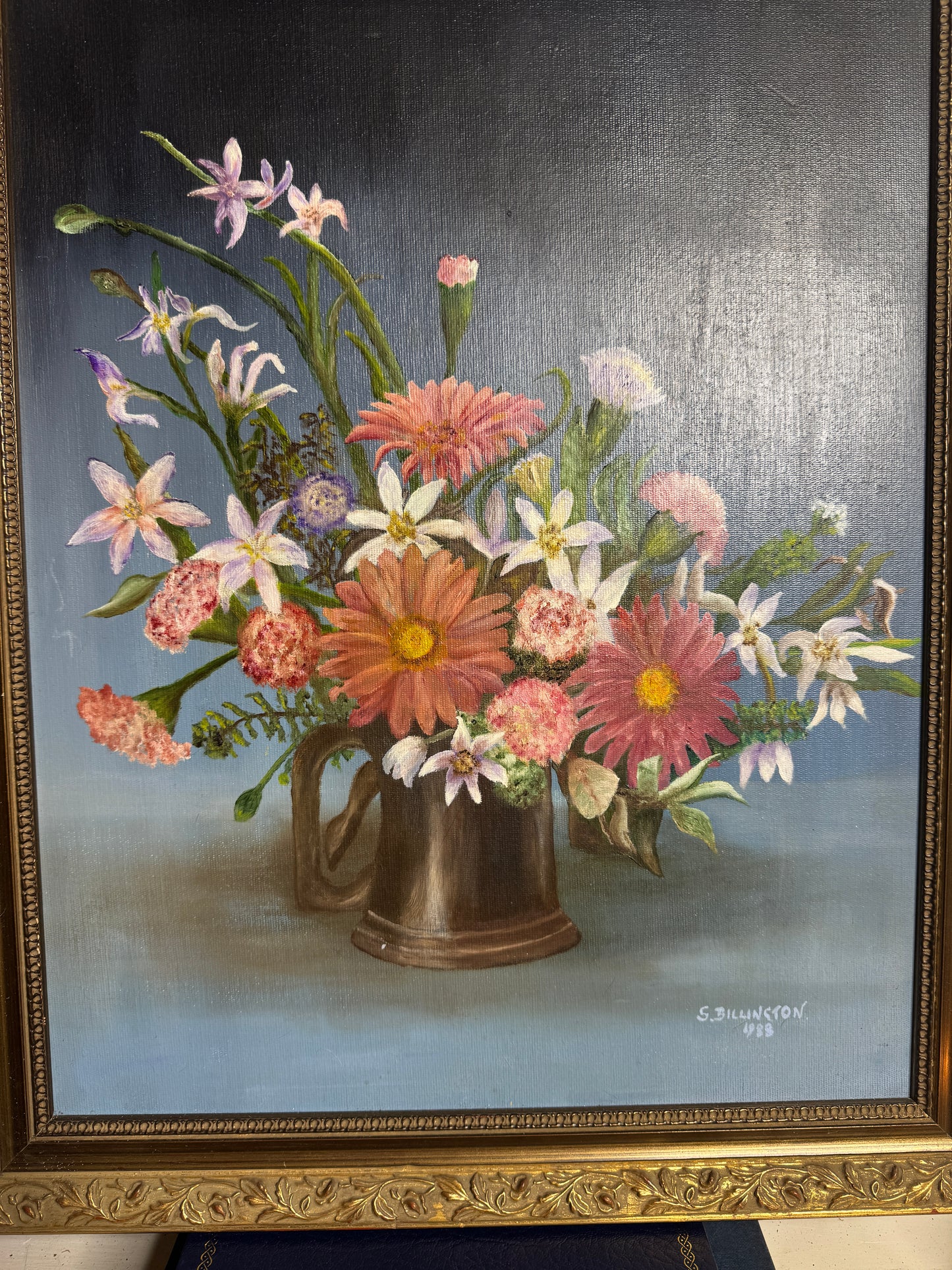 Vintage Floral Oil Painting, S. Billington, Gold Gilt Frame (53 x 42 cm)