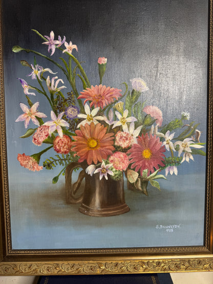 Vintage Floral Oil Painting, S. Billington, Gold Gilt Frame (53 x 42 cm)
