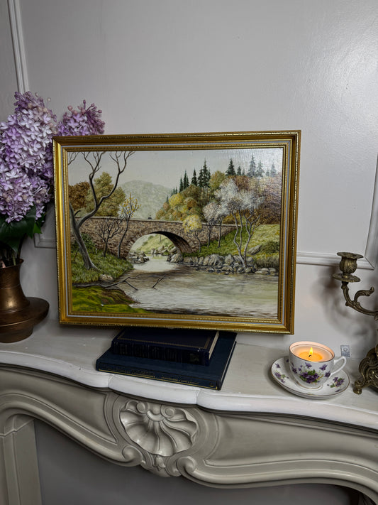 Vintage Landscape Oil Painting by John Price - 1998 in gold slim Frame