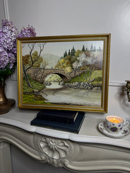 Vintage Landscape Oil Painting by John Price - 1998 in gold slim Frame