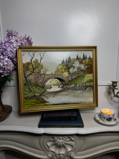 Vintage Landscape Oil Painting by John Price - 1998 in gold slim Frame