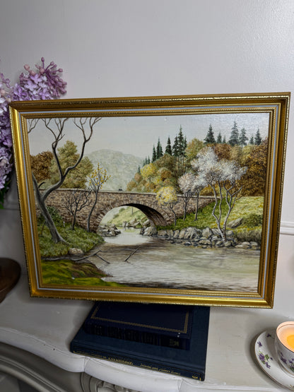Vintage Landscape Oil Painting by John Price - 1998 in gold slim Frame