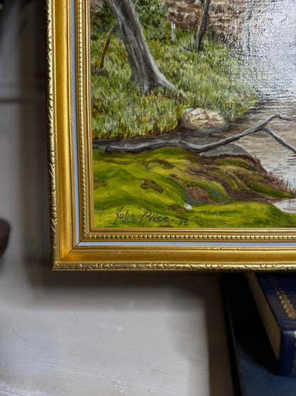 Vintage Landscape Oil Painting by John Price - 1998 in gold slim Frame