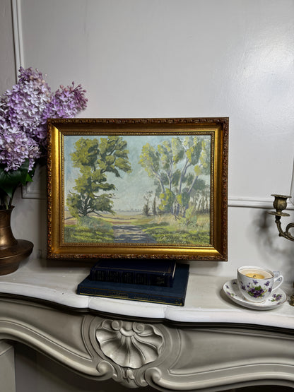 Vintage Landscape Oil Painting by H. W. Johnson (1988) – Gilt Thick Frame