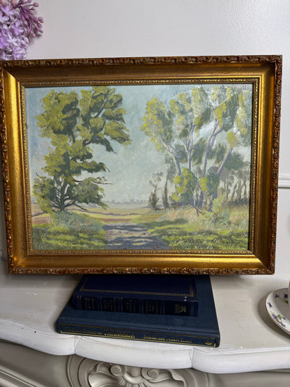 Vintage Landscape Oil Painting by H. W. Johnson (1988) – Gilt Thick Frame