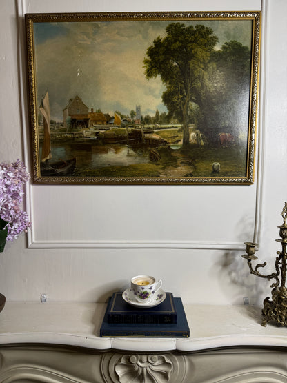 Dedham Lock & Mill After John Constable Large Vintage Print in Gold Frame