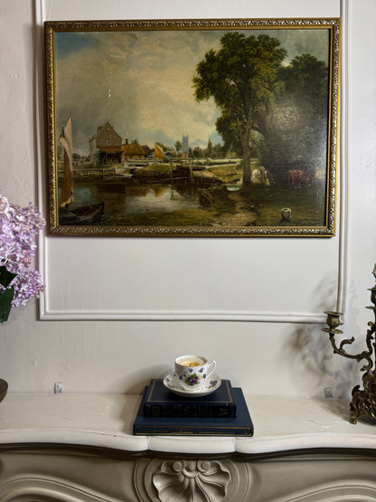 Dedham Lock & Mill After John Constable Large Vintage Print in Gold Frame