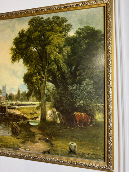 Dedham Lock & Mill After John Constable Large Vintage Print in Gold Frame