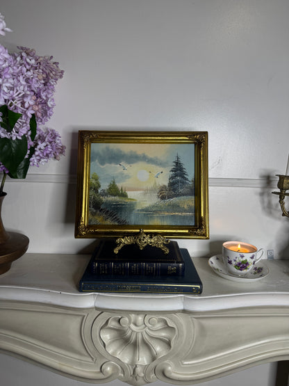 Original Seascape Small Oil Painting in Ornate Gold Frame 31 x 25 cm
