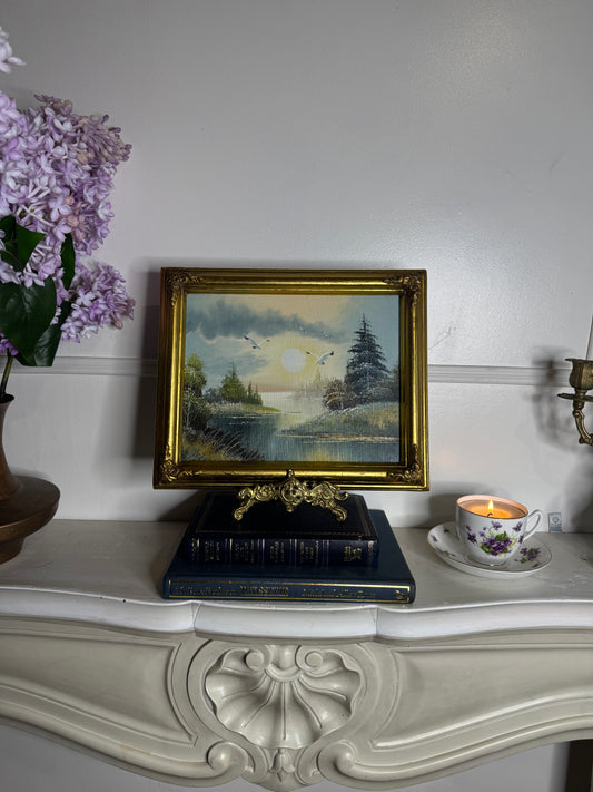 Original Seascape Small Oil Painting in Ornate Gold Frame 31 x 25 cm