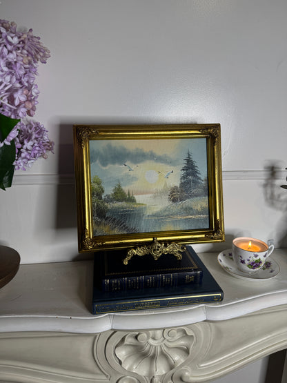 Original Seascape Small Oil Painting in Ornate Gold Frame 31 x 25 cm