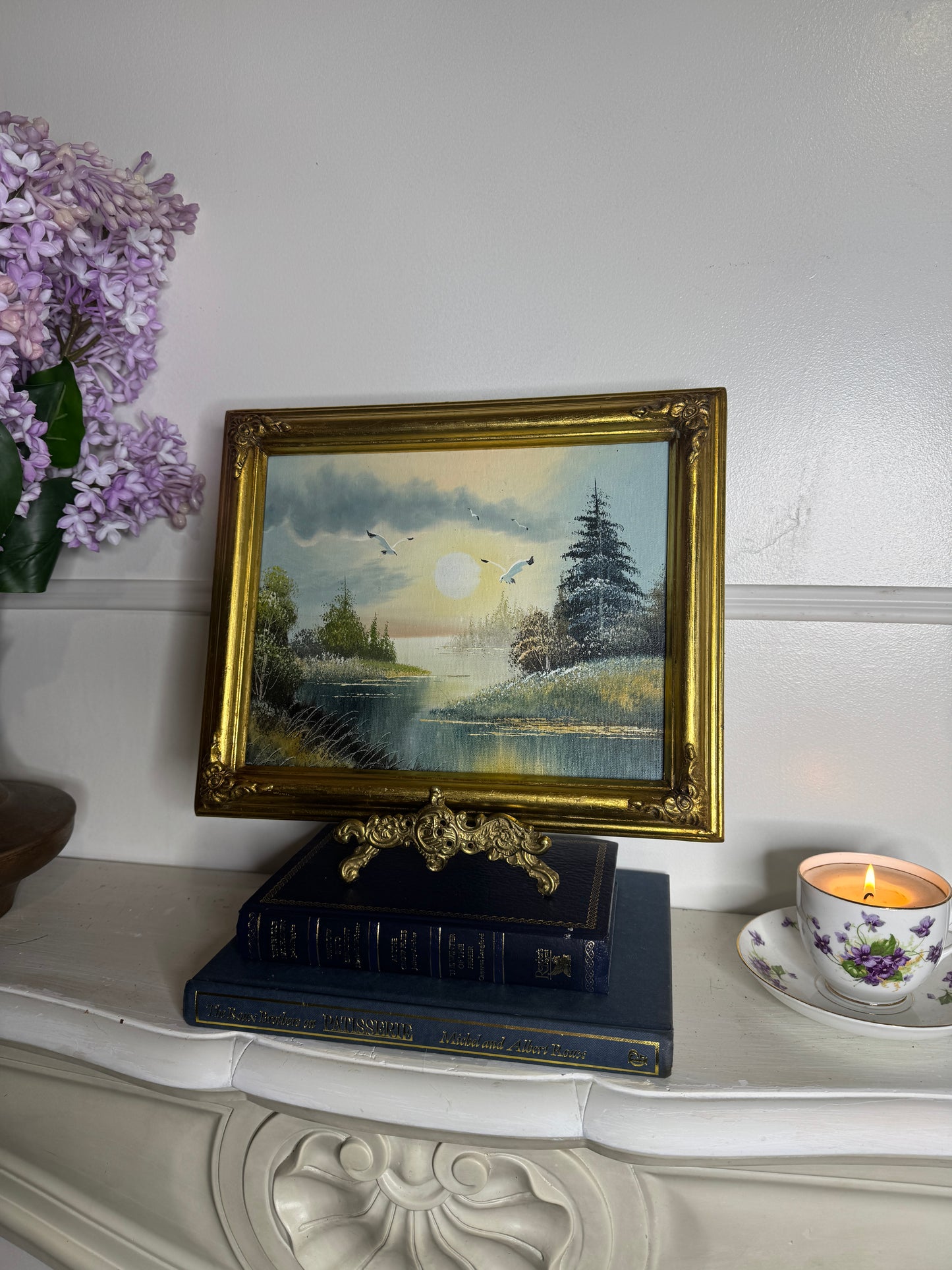 Original Seascape Small Oil Painting in Ornate Gold Frame 31 x 25 cm