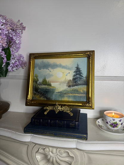Original Seascape Small Oil Painting in Ornate Gold Frame 31 x 25 cm