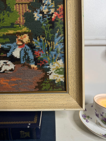Old Days -Hand-Stitched Countryside inWhite Frame | Handmade Needlework