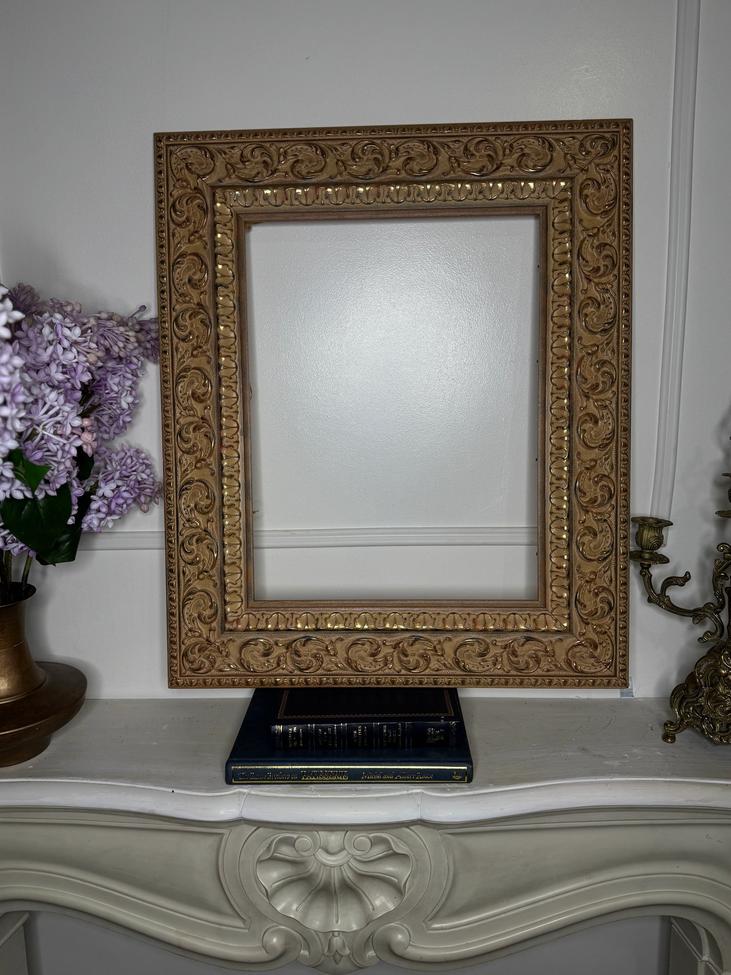 Vintage Gilt Light Pink & Beige Dusted French Chic-Style Ornate Frame: 63 x 53 cm