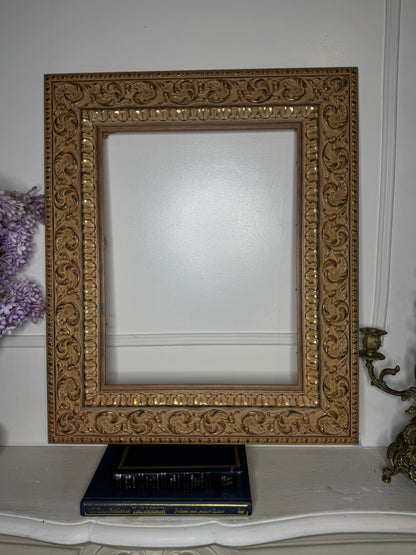 Vintage Gilt Light Pink & Beige Dusted French Chic-Style Ornate Frame: 63 x 53 cm