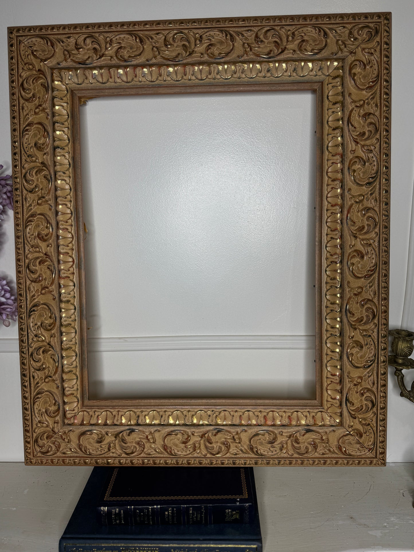 Vintage Gilt Light Pink & Beige Dusted French Chic-Style Ornate Frame: 63 x 53 cm