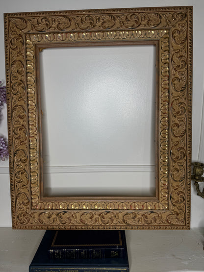 Vintage Gilt Light Pink & Beige Dusted French Chic-Style Ornate Frame: 63 x 53 cm