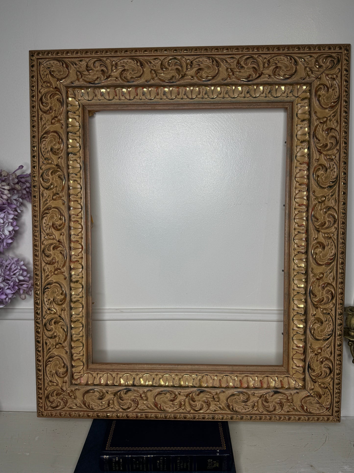 Vintage Gilt Light Pink & Beige Dusted French Chic-Style Ornate Frame: 63 x 53 cm