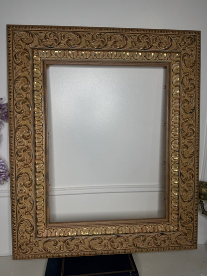 Vintage Gilt Light Pink & Beige Dusted French Chic-Style Ornate Frame: 63 x 53 cm