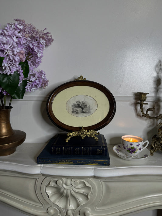 Drawing art in oval frame ( resin frame ) : 28 x 21 cm