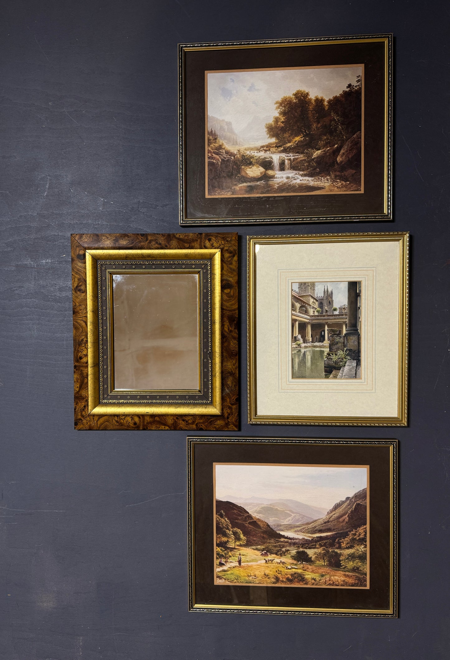 Timber & Gold – Rustic Gallery Wall with Accent Mirror