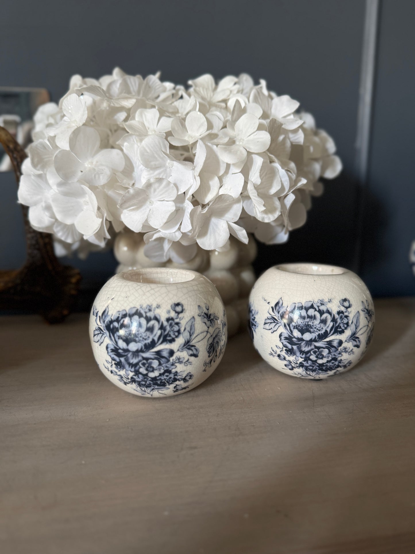 Vintage Ceramics Blue and White Candle Holder Pair