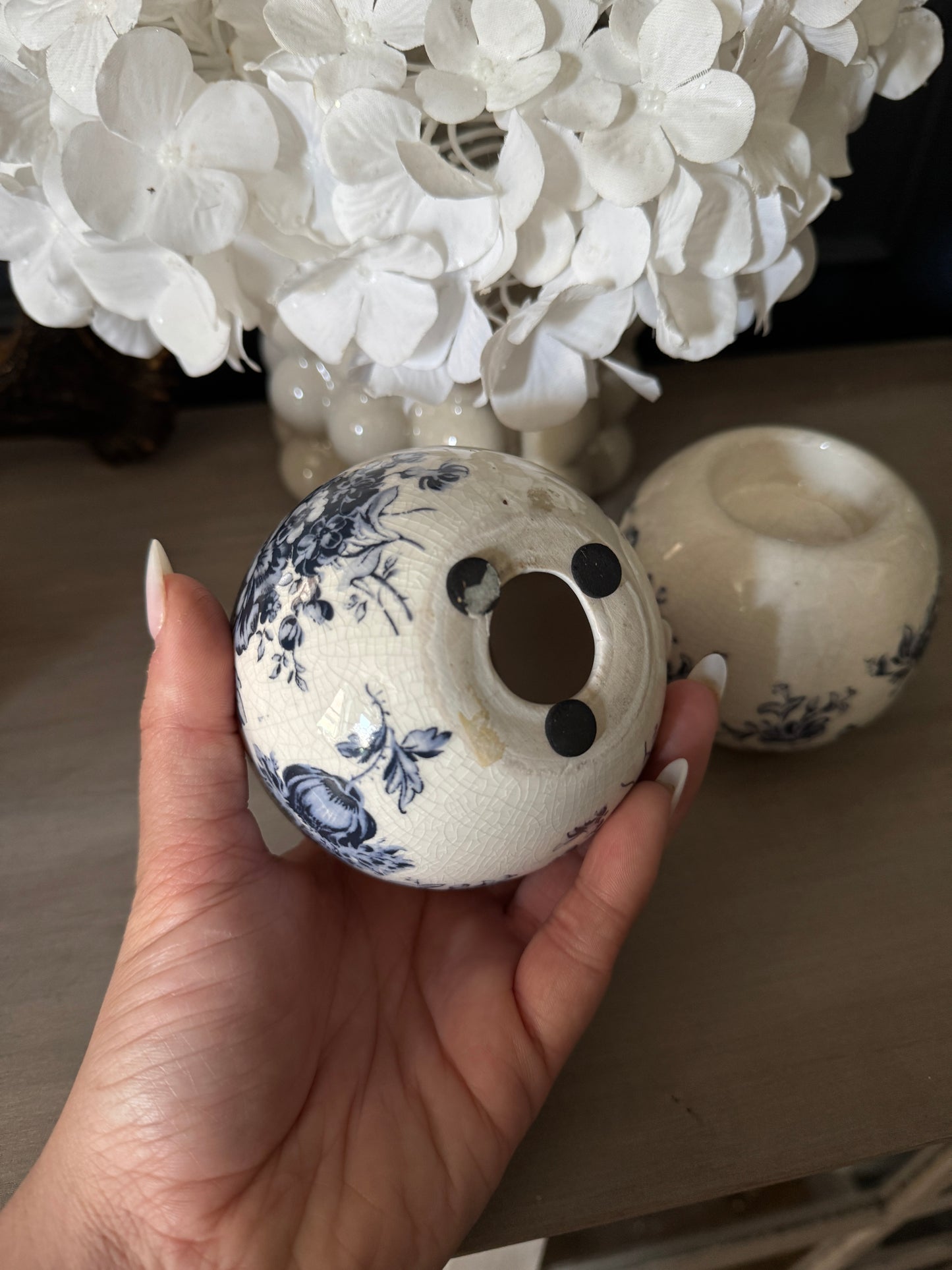 Vintage Ceramics Blue and White Candle Holder Pair