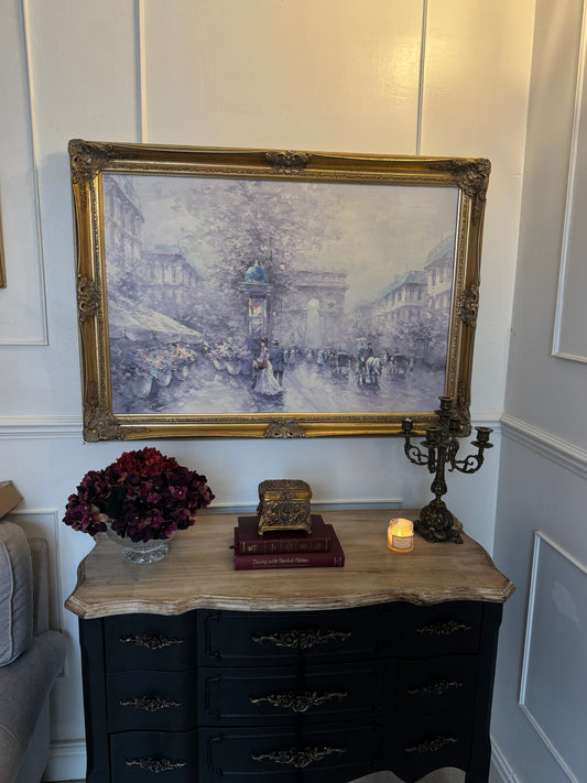 Extra Large Oil Painting by P. Belloni European. A Parisian Street Scene, Canvas, Signed