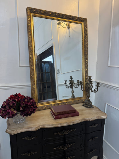 Vintage Large Ornate Gold Mirror: Large Beveled French Louis Style
