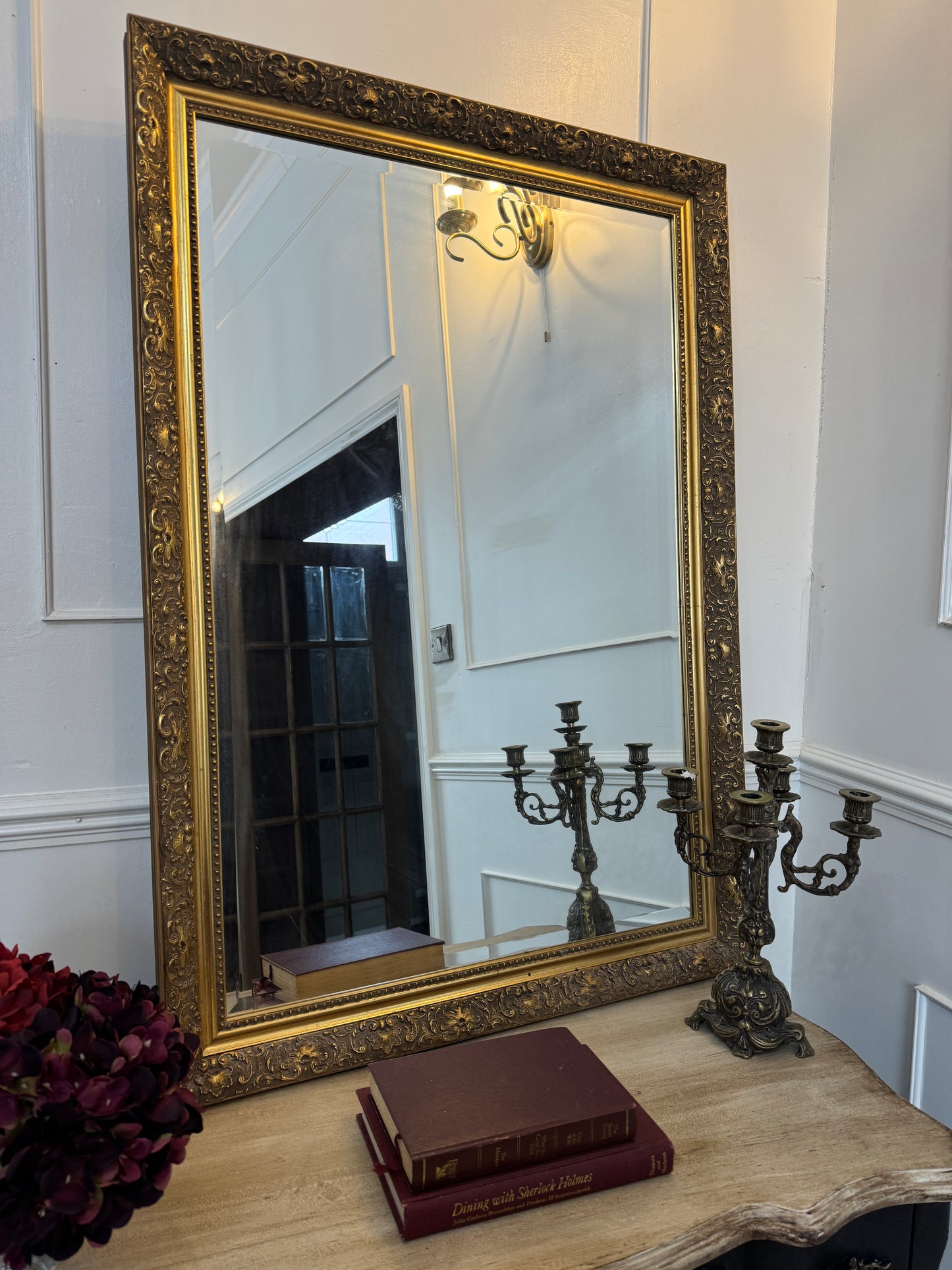 Vintage Large Ornate Gold Mirror: Large Beveled French Louis Style