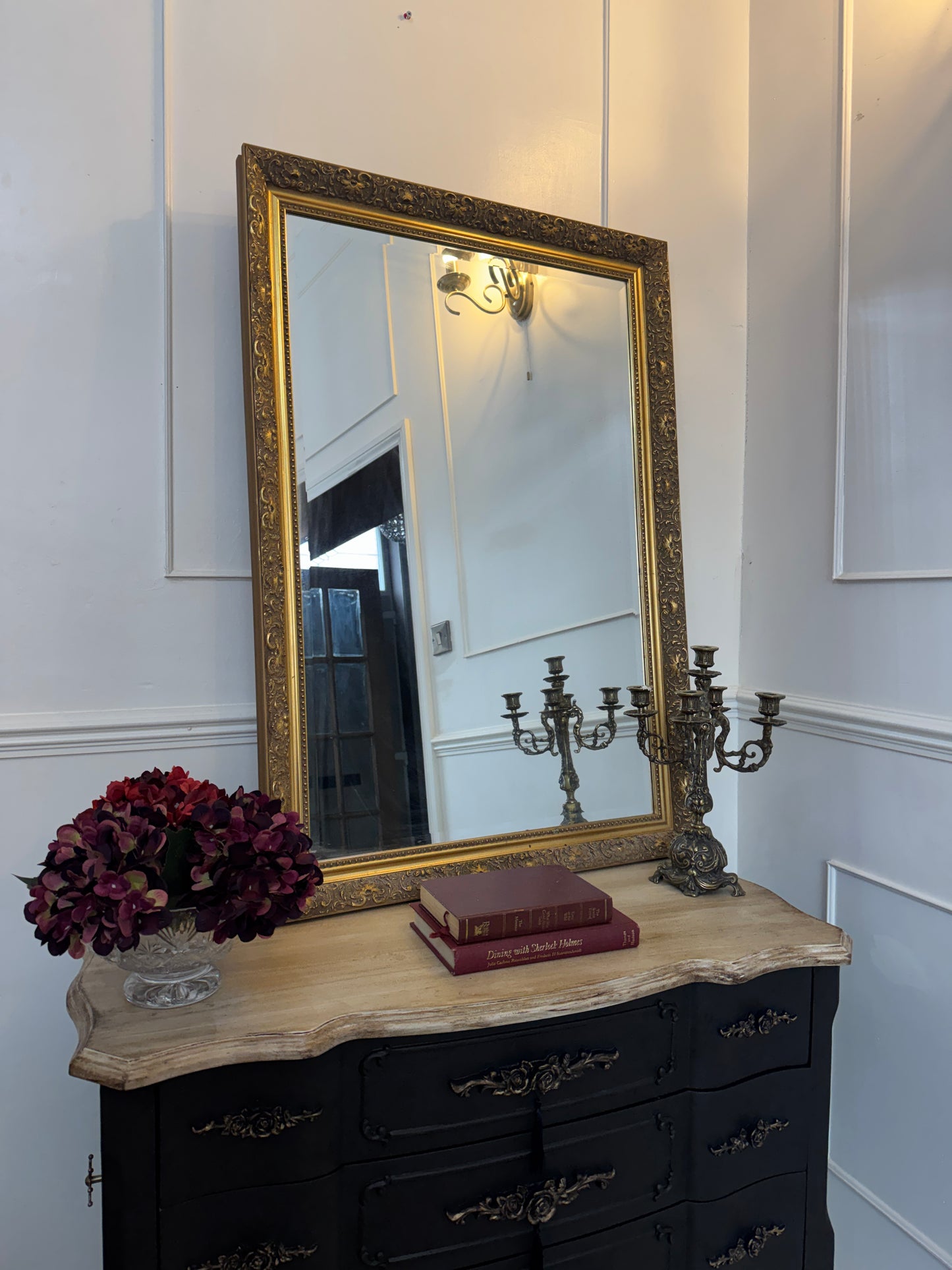 Vintage Large Ornate Gold Mirror: Large Beveled French Louis Style