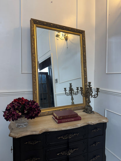 Vintage Large Ornate Gold Mirror: Large Beveled French Louis Style