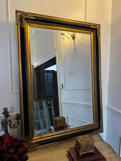 Large Bevelled Mirror in Gold & Black Gilt Frame – Decorative Wall Statement