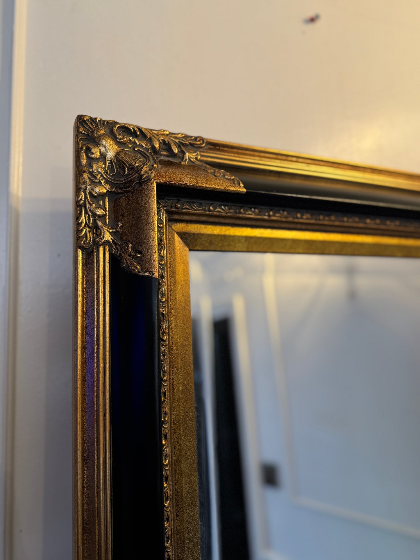 Large Bevelled Mirror in Gold & Black Gilt Frame – Decorative Wall Statement