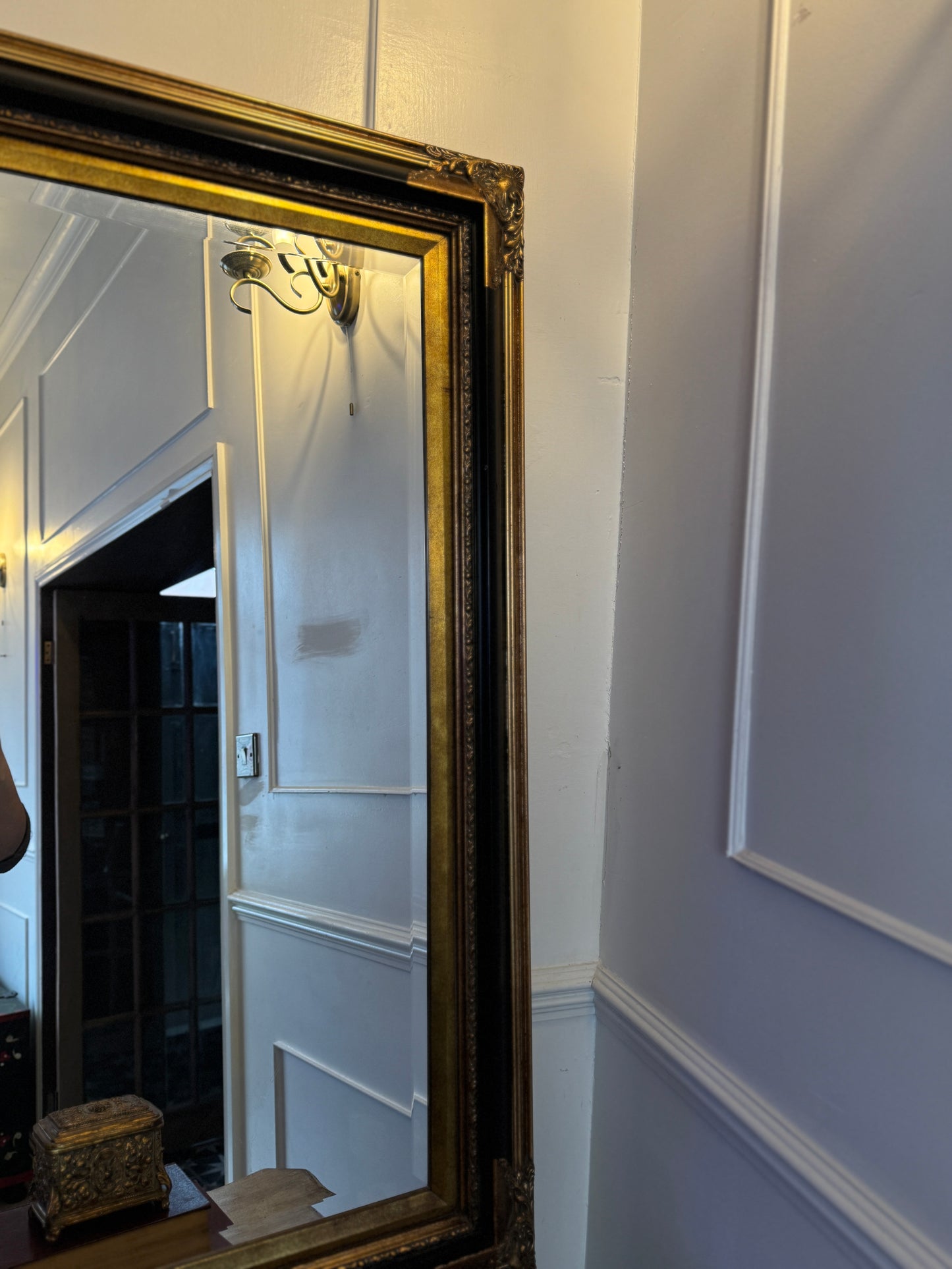 Large Bevelled Mirror in Gold & Black Gilt Frame – Decorative Wall Statement