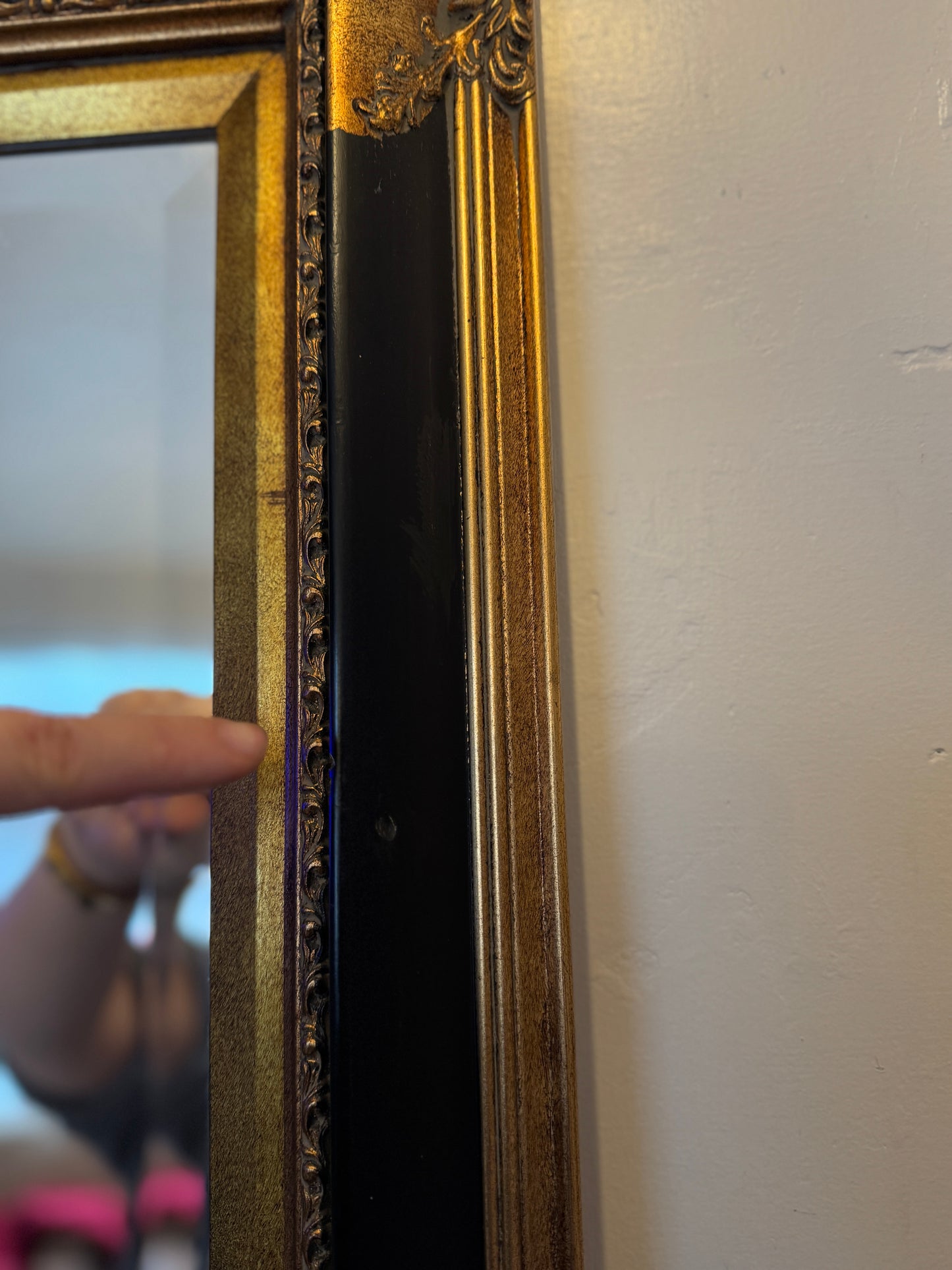 Large Bevelled Mirror in Gold & Black Gilt Frame – Decorative Wall Statement